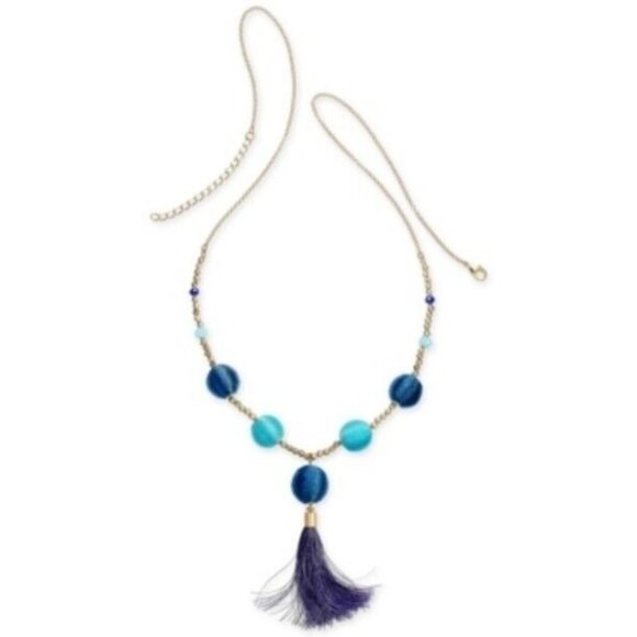 I.N.C. Gold-Tone Bead & Wrapped Ball Long Tassel Necklace, 34" + 3" extender NWT - Picture 1 of 1